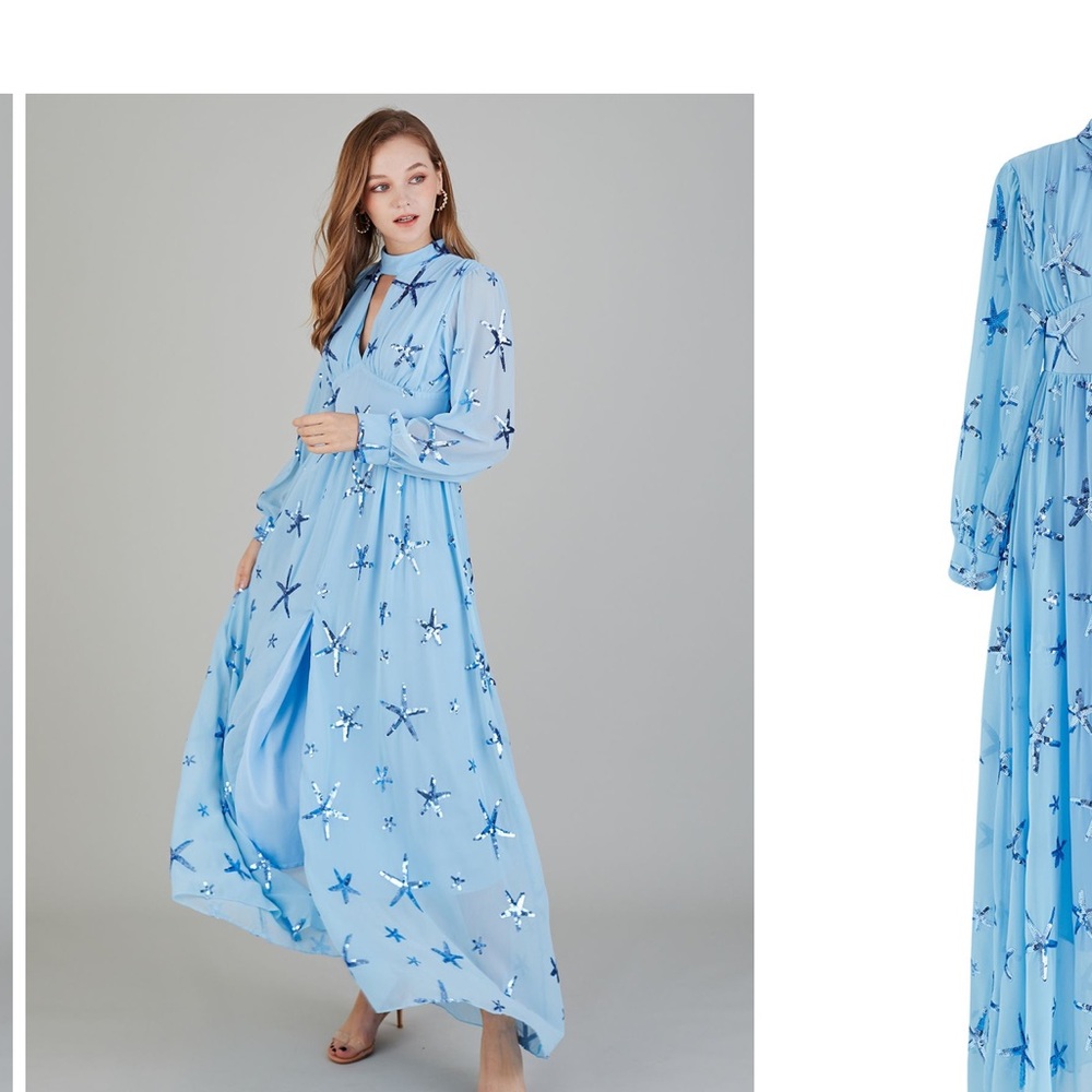Elegant Blue Star-Patterned Maxi Dress
